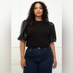 ELOQUII Elements Women’s Plus Faux Leather Sleeve Sweatshirt